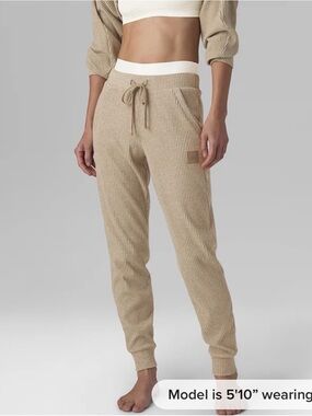 Alo Muse Sweatpants Cozy Ribbed Drawstring Joggers - Beige